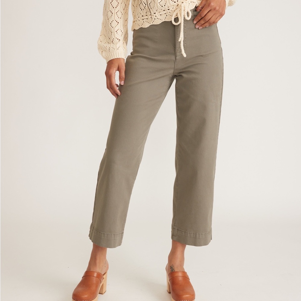 Marine Layer dusty olive green wide leg cropped pant size 4